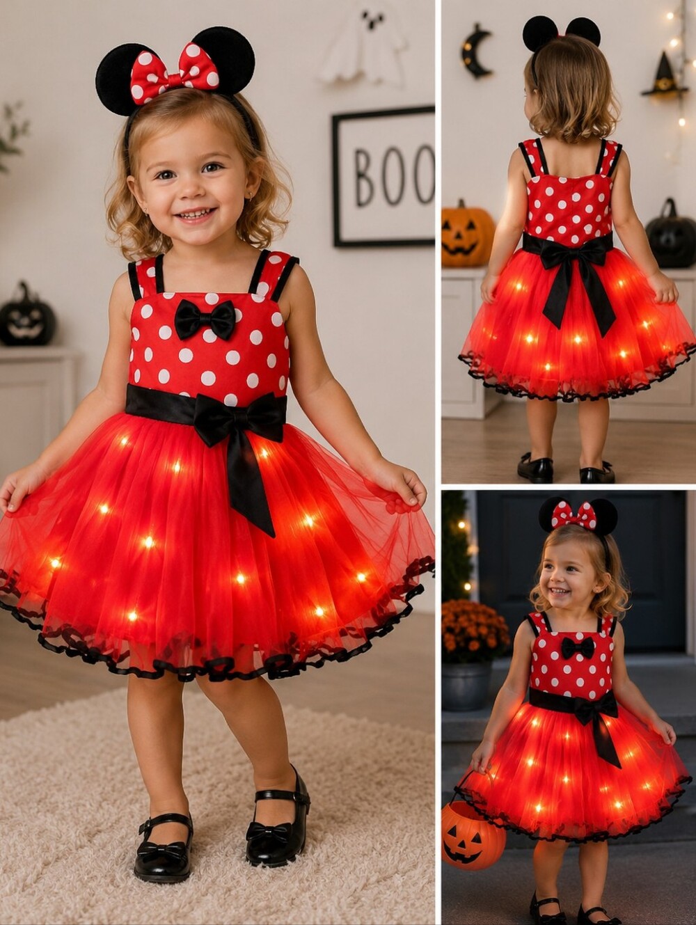 Minnie Mouse Light Up Halloween Costume Dress Red Polka Dot Tutu Girls